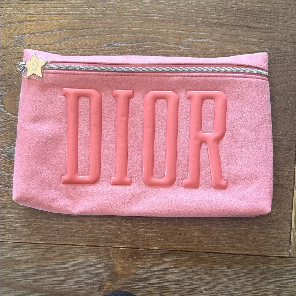 Dior Coral Pink Suede Logo Zip Pouch